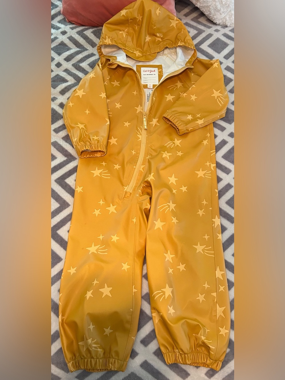 Cat & Jack Mustard Yellow Star-Print Kids One-Piece Rain Suit